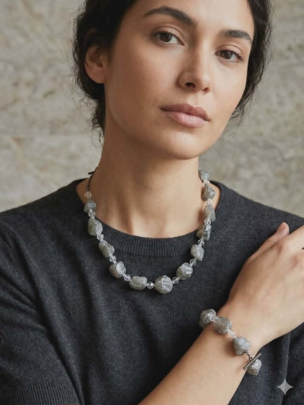 Chunky Gray Statement Necklace & Bracelet by KENNETH COLE